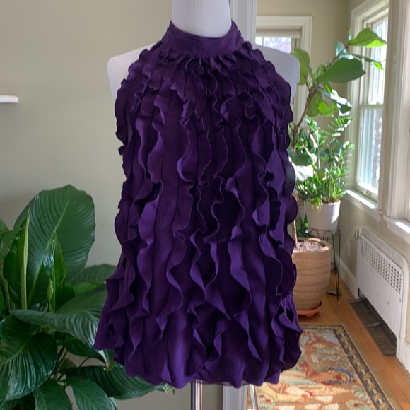 BCBGMaxAzria Tops - BCBG Maxazria halter ruffle purple 100% silk medium